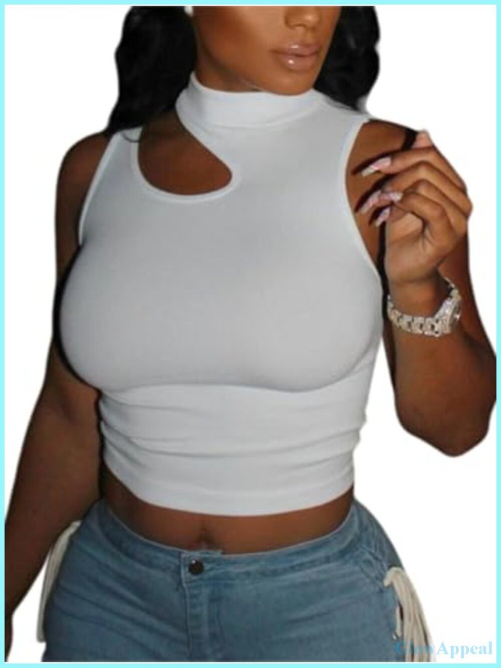 Sexy Cut Out Crop Top Women Sleeveless Mock Neck Slim Fit Party